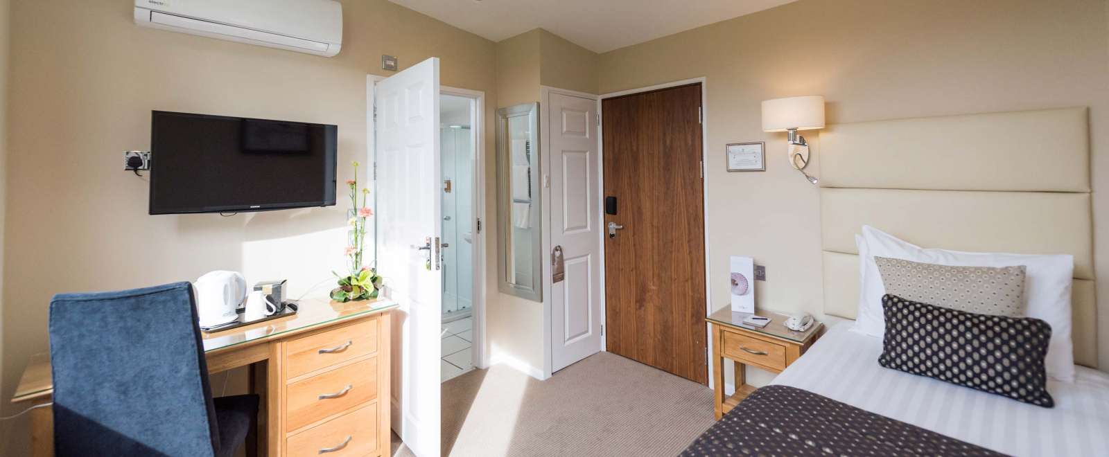 Devon Hotel Accommodation (227) Single Bed with Desk and Door to Bathroom