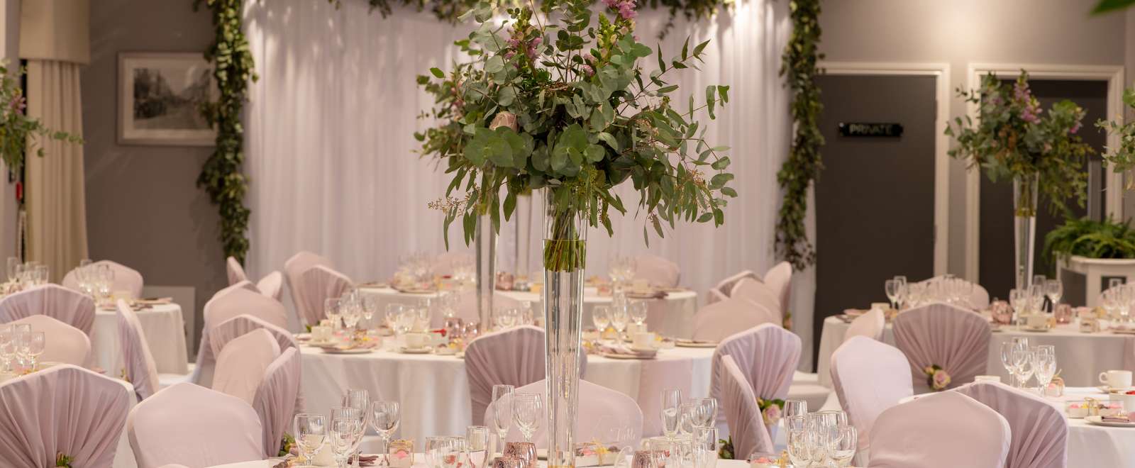 wedding tables with pink theme