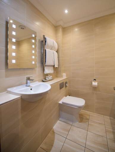 beige and white bathroom