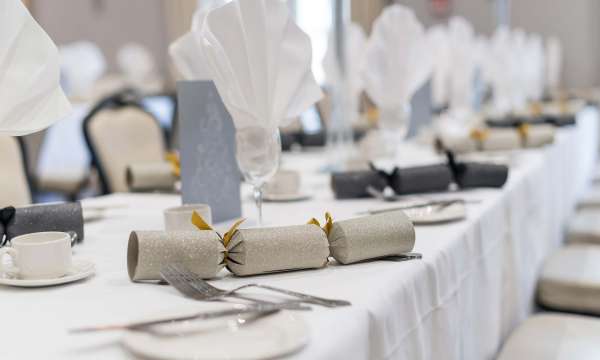 Devon Hotel Restaurant Dining Christmas Crackers on Table with Place Setting