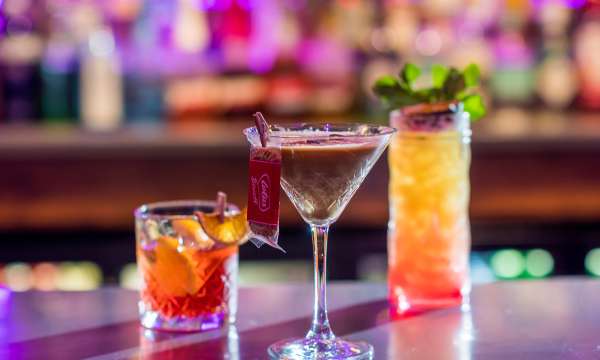 Colourful cocktails on the bar at Bar62, Barnstaple