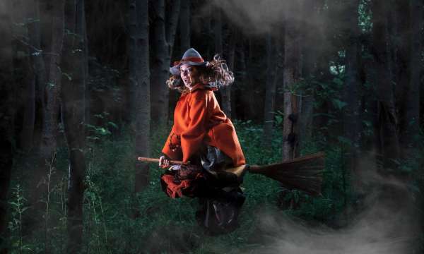 Witch on a broom for Halloween