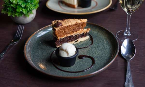 Vegan Salted Caramel Cake at Carriages Brasserie 