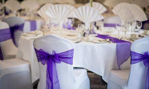 A wedding table setup at the Devon Hotel