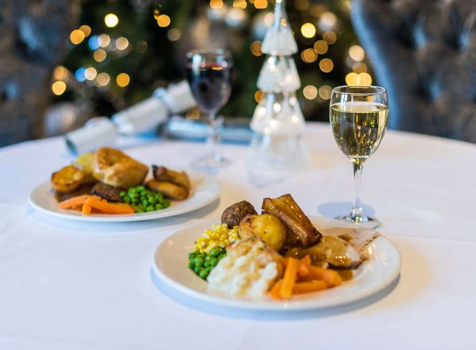 Devon Hotel Restaurant Dining Festive Christmas Carvery with Wine