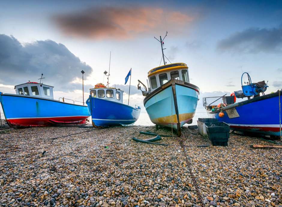 Boats on the Shingle Beach at Beer South Devon