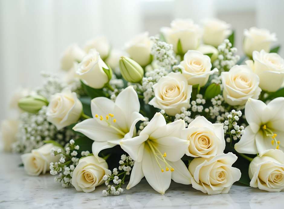 An arrangement of white flowers