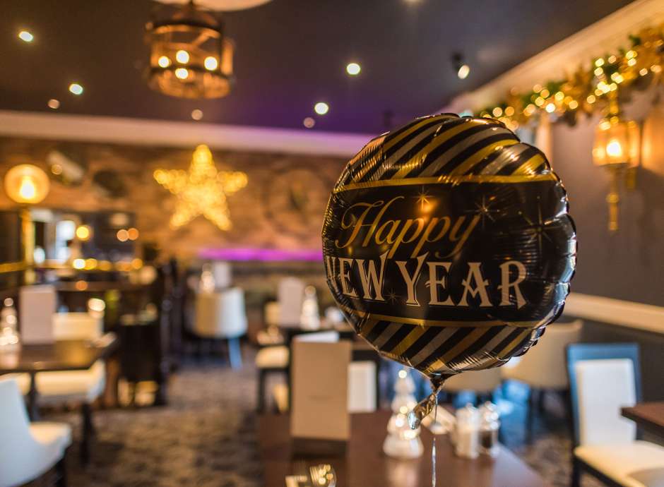 A celebration balloon inside Carriages Restaurant in Exeter
